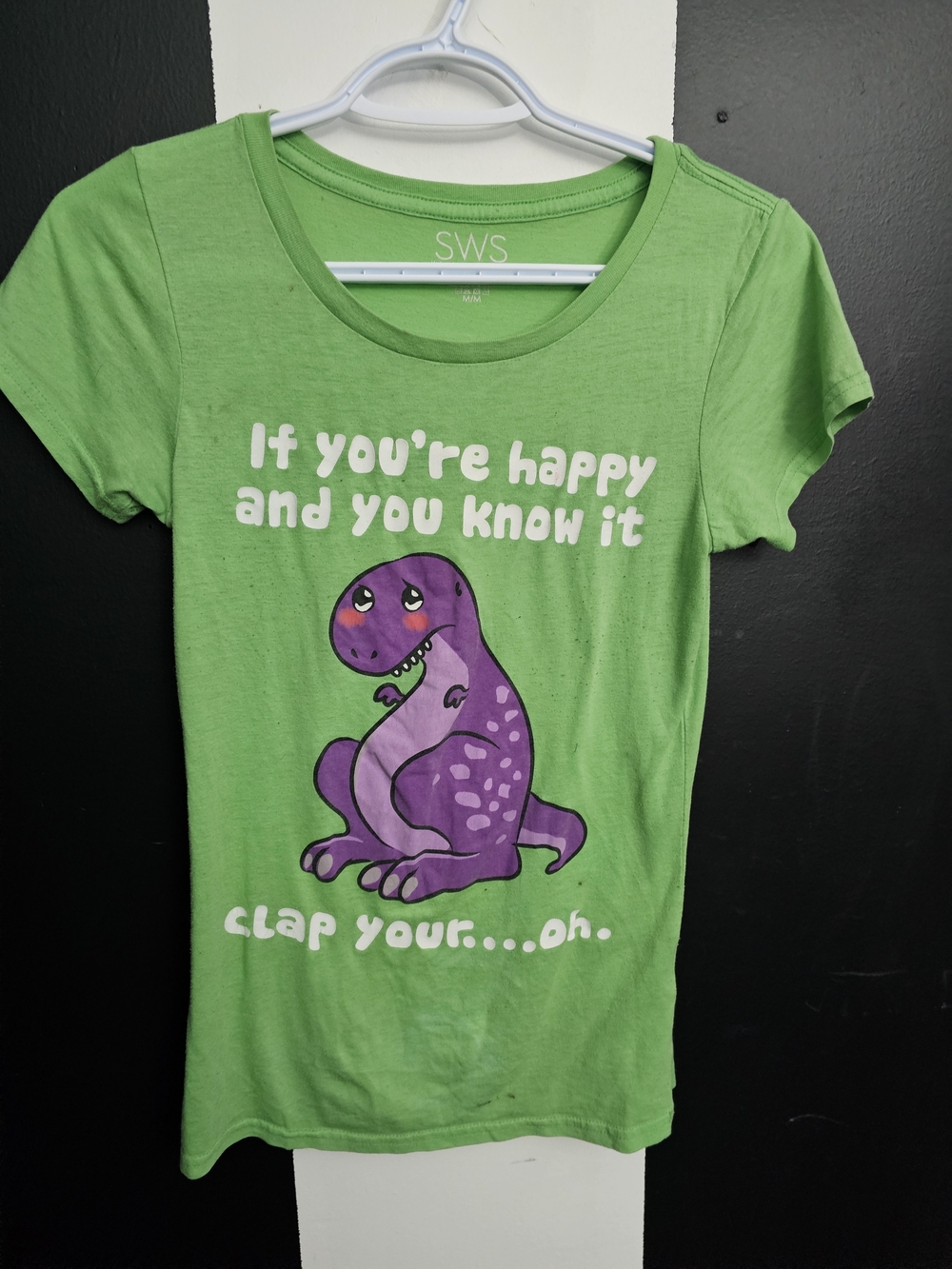 Emo Scene Y2k Green Tee with Purple Dinosaur Graphic